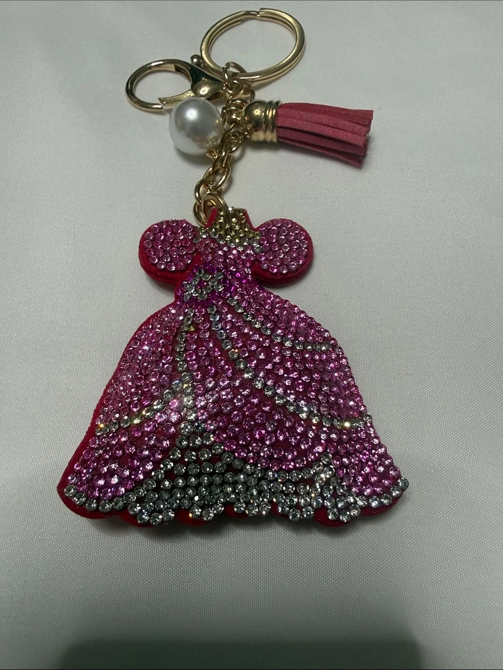 Pink Crystal Dress Tassel Key & Card Holder Charm